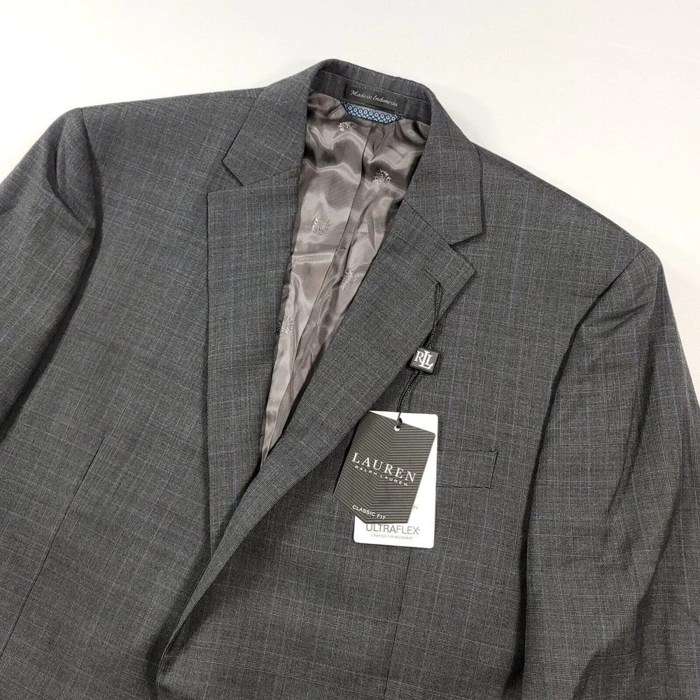 Lauren Ralph Lauren Wool Suit Jacket Mens 44L 44 Grey w/Blue‎ $450
